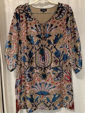 Tolani Boho Velvet Burnout Paisley Tunic Dress S Fairycore Earthy Tassels
